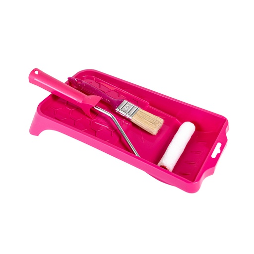 [PINKSET] Girls Painting Set-pink:Paint tray 15x32,Brush 30mm, mini roller  Microfiber 10cm  with handle